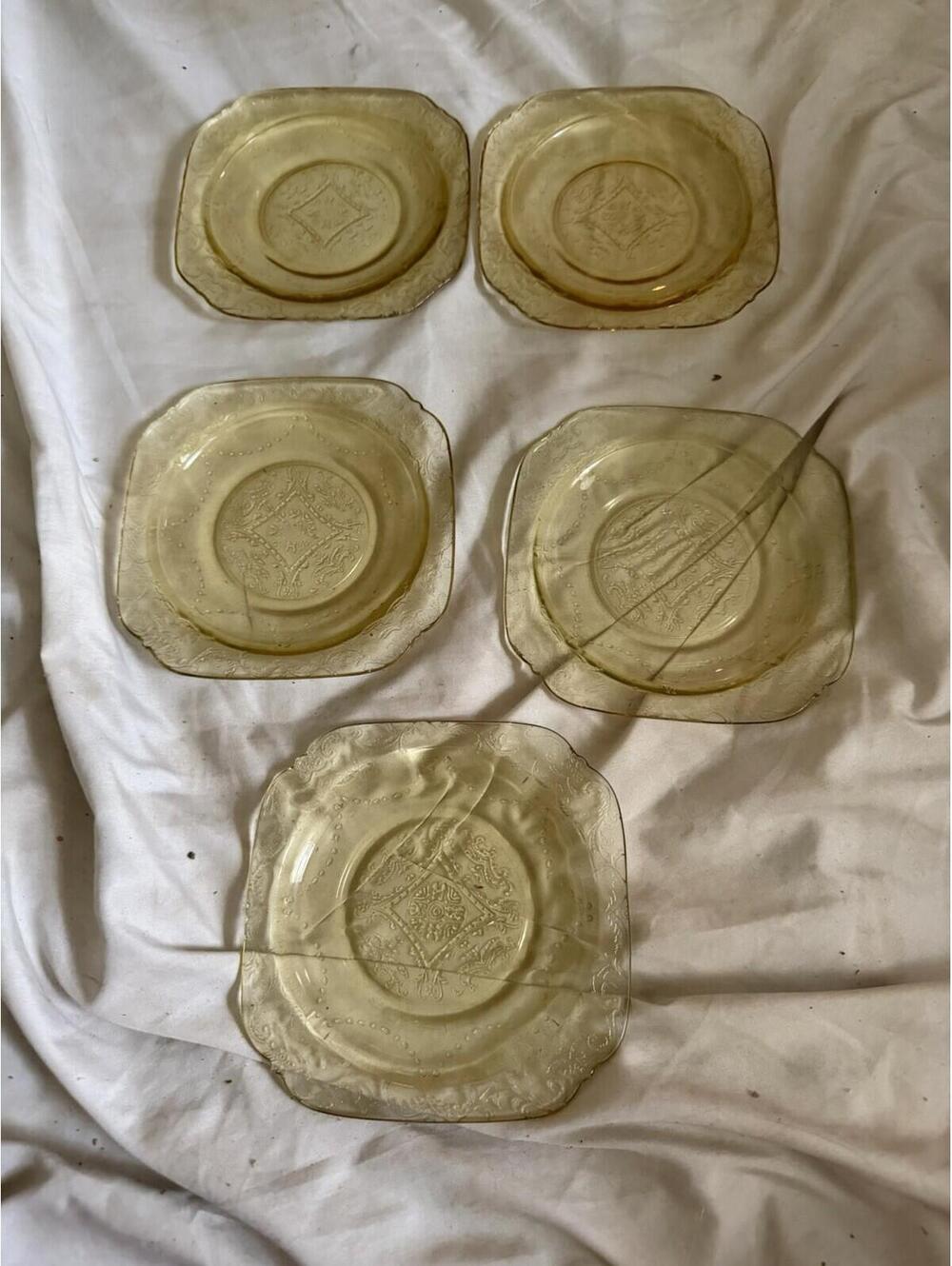 Vintage Amber Federal Glass Madrid Square 6" Bread Dessert Plates (5)